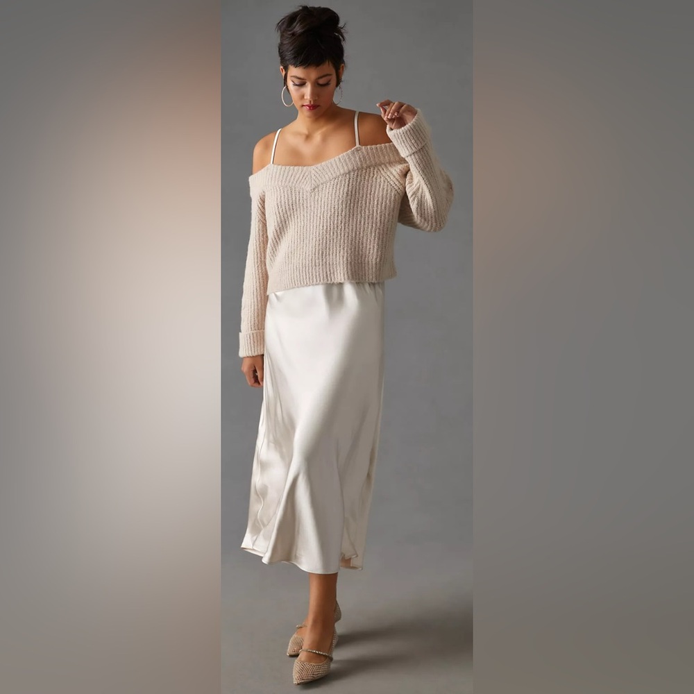 Maeve Cream Off-Shoulder Midi Dress